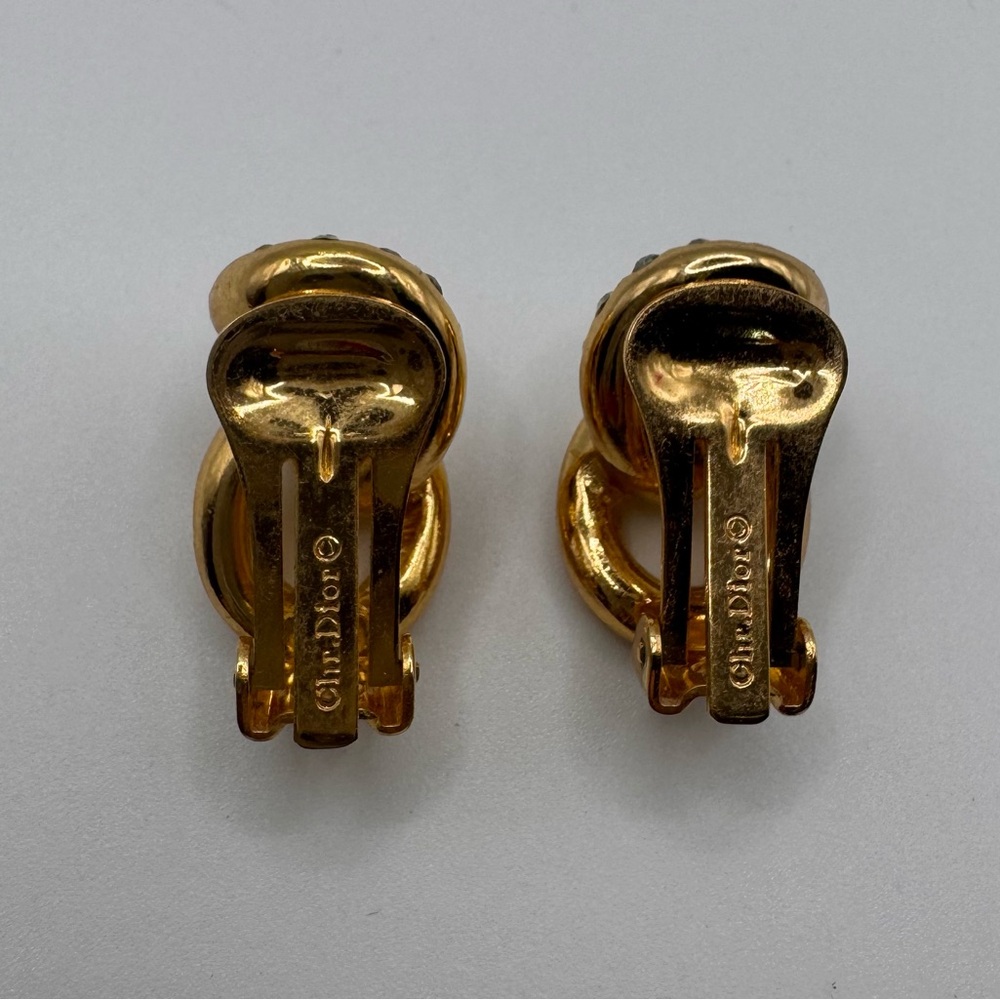 Vintage Signed Christian Dior Gold Tone Rhinestone Link Clip On | Designer - Picture 7 of 10